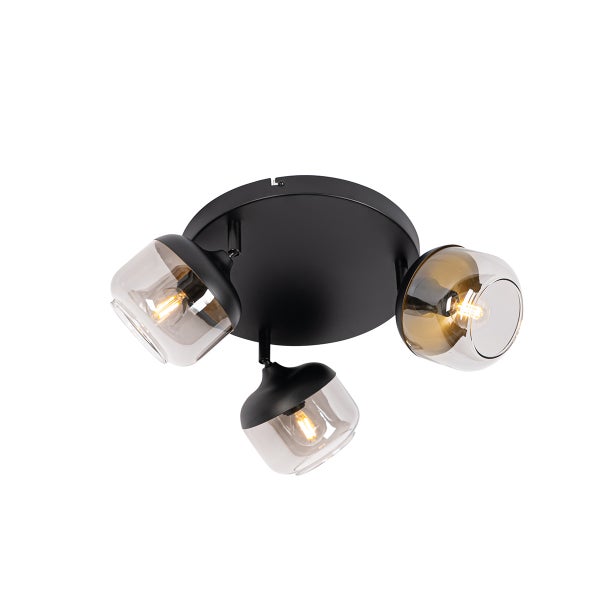 Deckenleuchte mit drei Strahlern und Glasschirmen