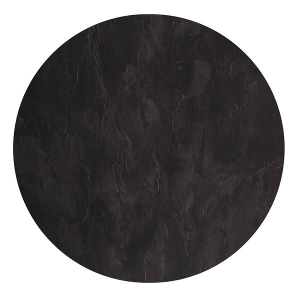 Runde Platte in Steinoptik mit dunkler Schieferstruktur.