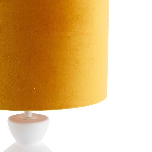 Design-Tischleuchte mit weißem Samtlampenschirm, gelb mit gold 25 cm - Alisia