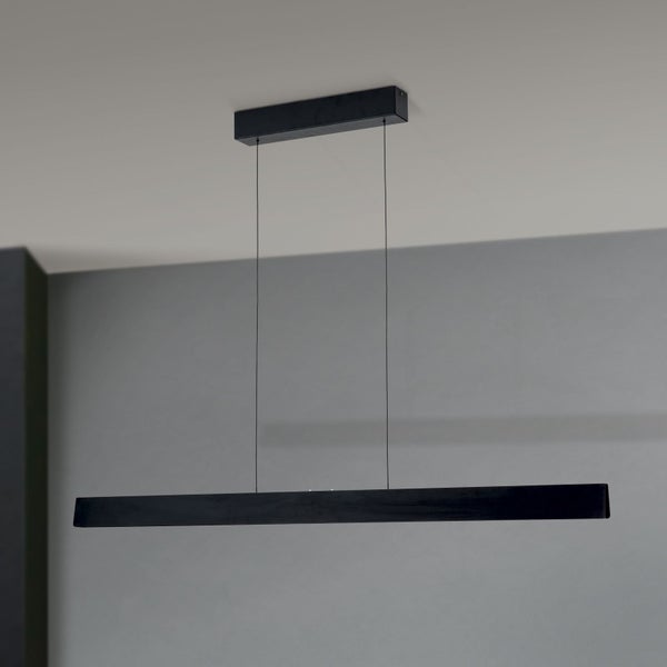 Moderne schmale LED Pendelleuchte mit rechteckigem Deckenbaldachin