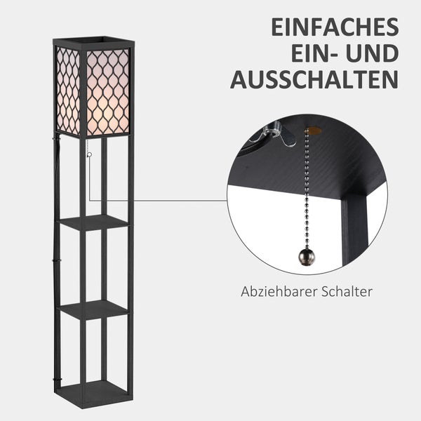 Standleuchte mit Regalen und Zugschalter für einfaches Ein- und Ausschalten