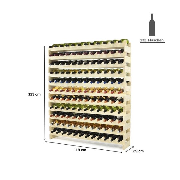 PROREGAL Weinregal Vinoteca Flex  HxBxT 123 x 119 x 29 cm 132 Flaschen Massives Kiefernholz Braun Geölt
