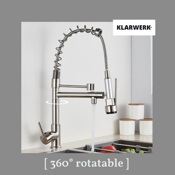 Björn | Gastronomie Chrom Silber Küchenarmatur| Zwei Brausen | Edelstahl Professional Wasserhahn Küche| Doppelspülbecken Restaurant