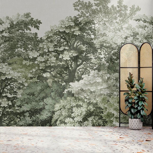 Tapete mit Pfauen- und Pflanzenmuster