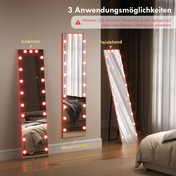 Ganzkörperspiegel mit LED Beleuchtung für wechselnde Lichtatmosphäre