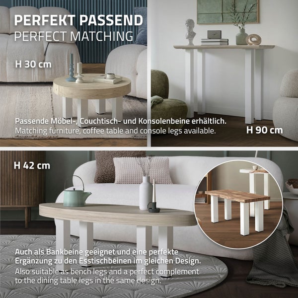 ML-Design 4er Set Tischbeine I-Design 72 cm, Weiß glänzend, aus pulverbeschichtetem Stahl, eckig, Profil 8x8 cm, Höhenverstellbare Möbelfüße 1-4cm, Möbelbeine für Esstisch Schreibtisch Arbeitstisch
