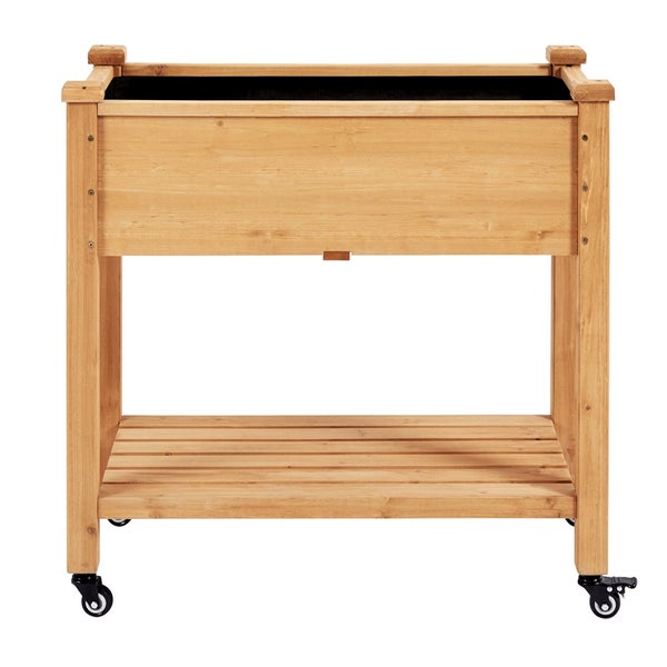 Hochbeet aus Holz mit Rollen und Ablagefläche