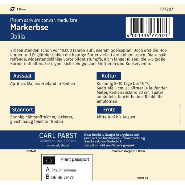 Markerbse spät & niedrig Dalila Samen von Pabst Keimkraft