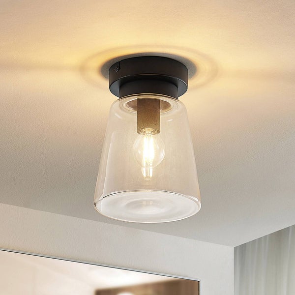 Lindby Deckenlampe Carmalin (spritzwassergeschützt (Modern) in Schwarz aus Metall (1 flammig, E14) - Bad Deckenleuchte Lampe Wohnzimmerleuchte
