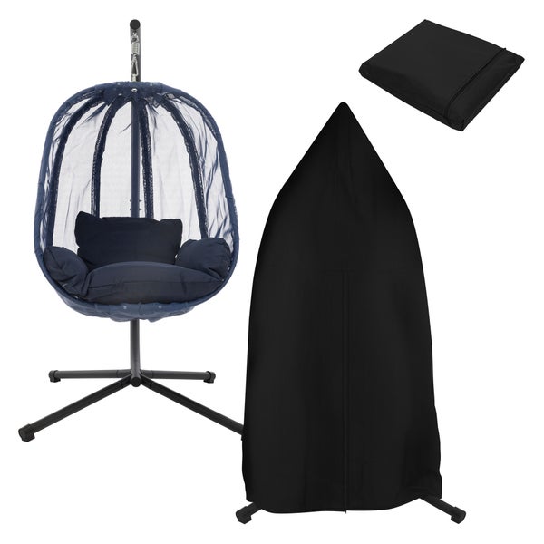 ML-Design Hängesessel mit Gestell und Sitzkissen + Abdeckung, Navyblau, Indoor & Outdoor, Hängesesselgestell mit Hängestuhl und Schutzhülle, Hängekorb Gestell aus Stahl, Garten & Balkon Hängeschaukel