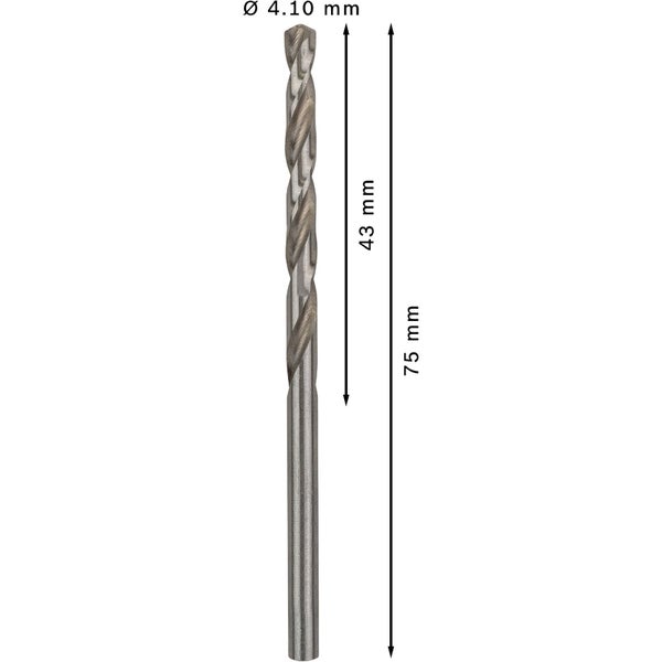 Metallbohrer mit Durchmesser 4,10 mm und einer Länge von 75 mm.