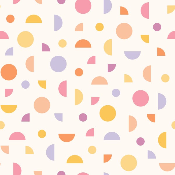 Tapete mit geometrischem Muster aus Kreisen, Halbkreisen und Viertelkreisen.