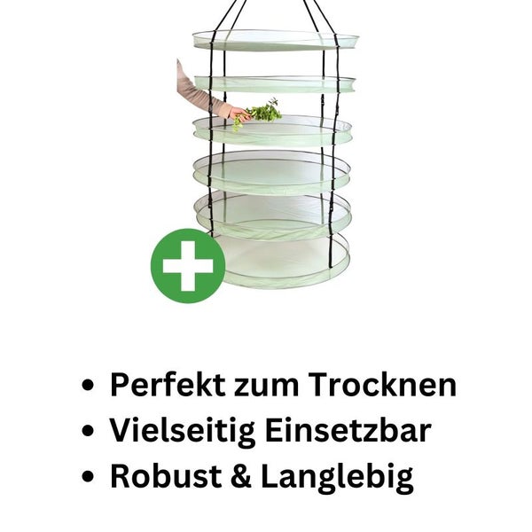 Trockennetz Ø 90 cm – 6-lagig, luftdurchlässig, langlebig, für Kräuter, Gemüse & Früchte, platzsparend & einfach aufzuhängen