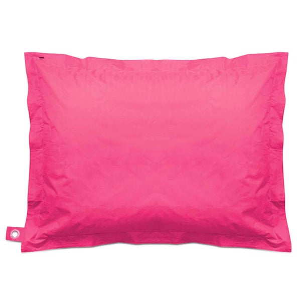 Pinker Sitzsack in rechteckiger Form aus strapazierfähigem Gewebe mit einer Metallöse an der Seite.