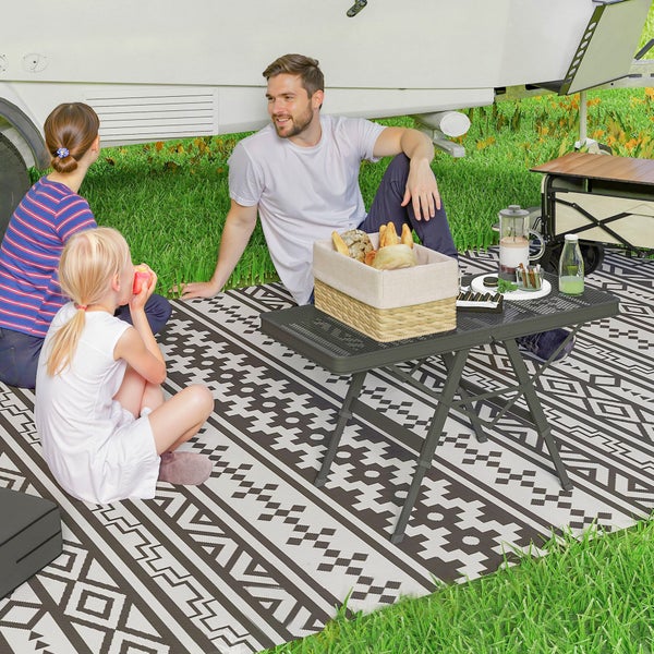 Outsunny Campingtisch höhenverstellbar Klapptisch mit Metallgitter Klappbar Gartentisch aus Aluminium leicht Multifunktionstisch Beistelltisch für Garten Balkon Camping 90 x 40,5cm Schwarz