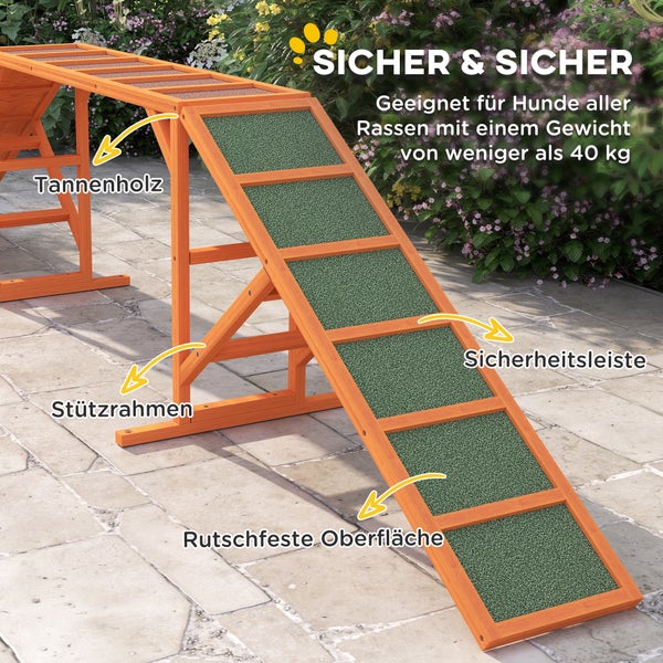 Hundetreppe aus Tannenholz mit rutschfester Oberfläche und Stützrahmen