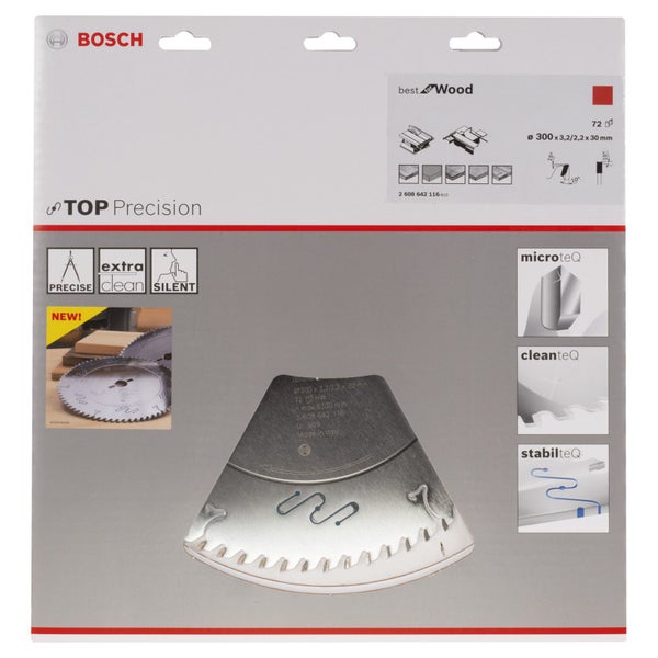 Bosch Kreissägeblatt Top Precision Best for Wood, 300 x 30 x 3,2 mm, 72 - 2608642116