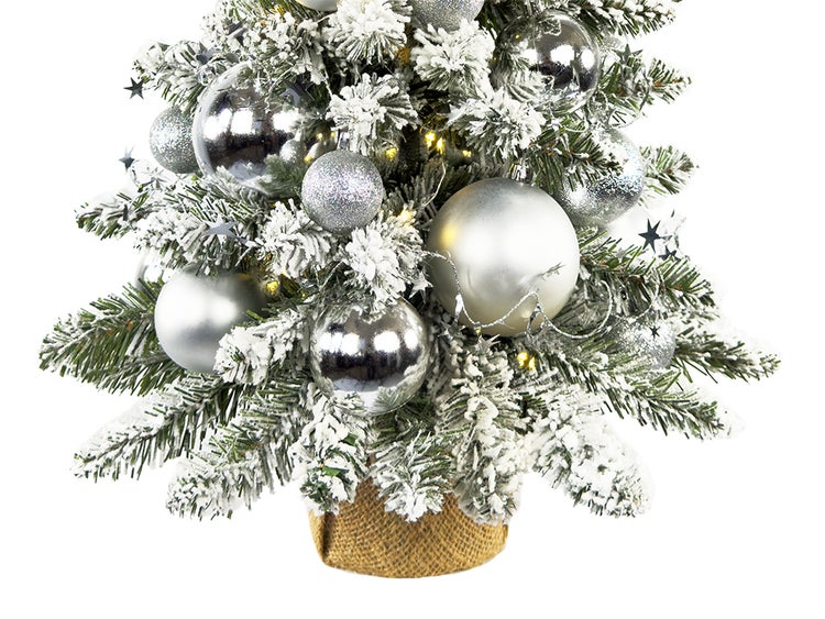 LAALU Dekorierter künstlicher Weihnachtsbaum SILVER CHRISTMAS 60 cm mit LED-Licht im Topf
