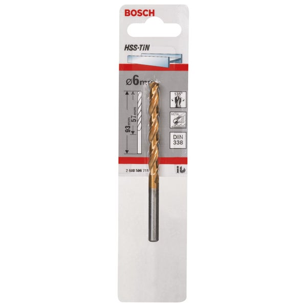 Bosch Metallbohrer HSS-TiN DIN 338 6 x 57 x 93 mm - 2608596711