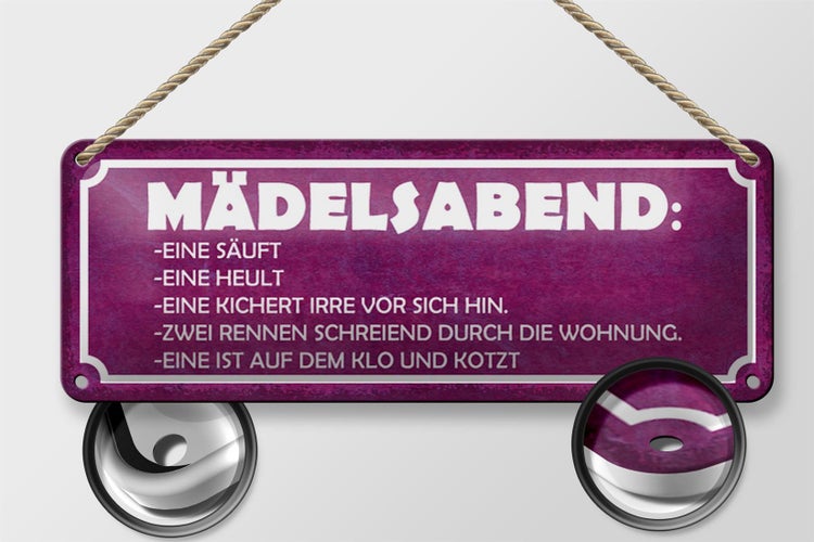Blechschild Spruch 27x10cm Mädelsabend eine säuft heult Dekoration