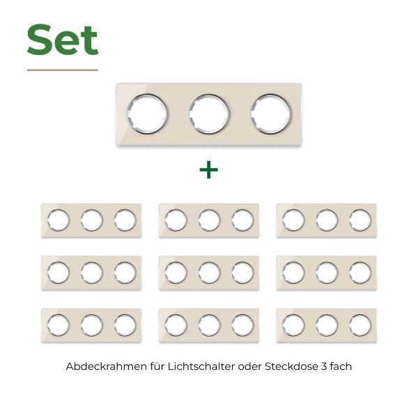 Set aus zehn dreifachen Abdeckrahmen für Lichtschalter oder Steckdosen in rechteckiger Form