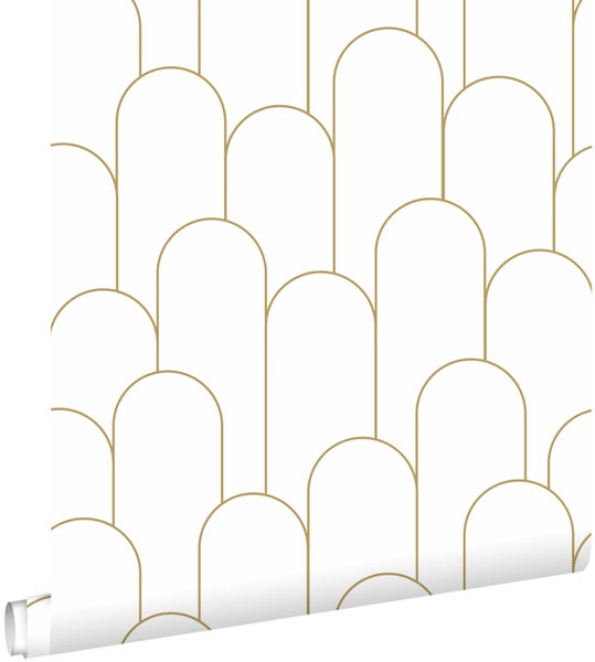 ESTAhome Tapete Art Decó Muster Weiß und Gold - 50 x 900 cm - 139653