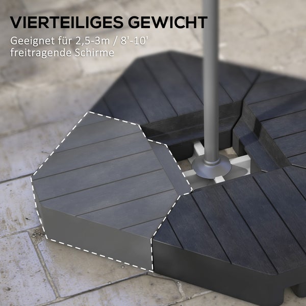 Outsunny Sonnenschirmständer 4-teilig Schirmgewicht Holzoptik, Schirmständer für Ampelschirm, Bodenkreuz befüllbar mit Sand/Wasser bis 20/15 kg Ampelschirmständer Gewichte Sonnenschirmfuß HDPE Schwarz