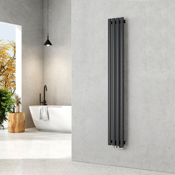 EMKE Heizkörper 1600×240 mm, Vertikal, Doppelrohr-Ovalprofil, Anthrazit, 623 W, Warmwasser, Mittelanschluss, für Badezimmer