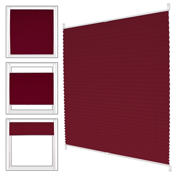 ECD Germany Plissee Klemmfix ohne Bohren 100x100 cm Bordeaux Blickdicht Sonnen- und Sichtschutz Faltrollo Jalousie mit Klemmträger für Fenster & Tür EasyFix Plisseerollo Lichtdurchlässig Fensterrollo