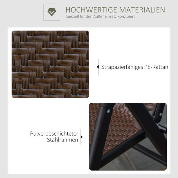 Hochwertige Materialien für den Außenbereich: strapazierfähiges PE-Rattan-Geflecht und ein pulverbeschichteter Stahlrahmen.