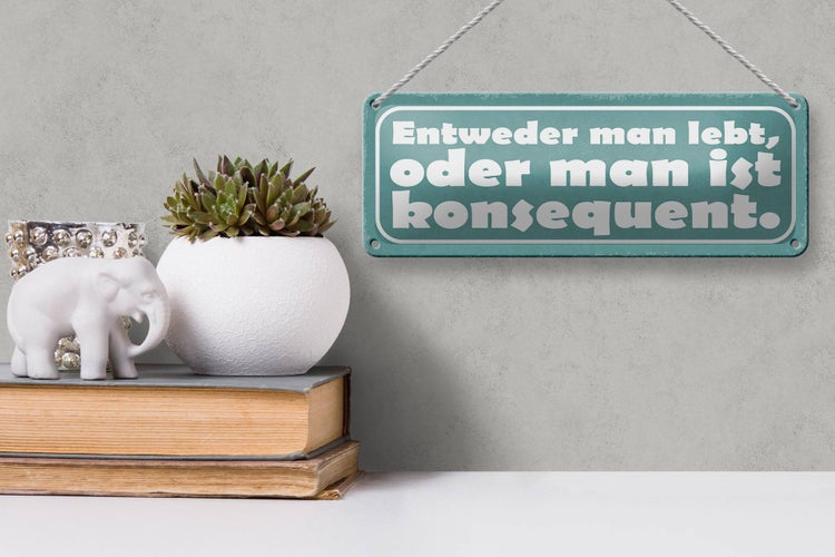Blechschild Spruch 27x10cm man lebt oder konsequent Dekoration