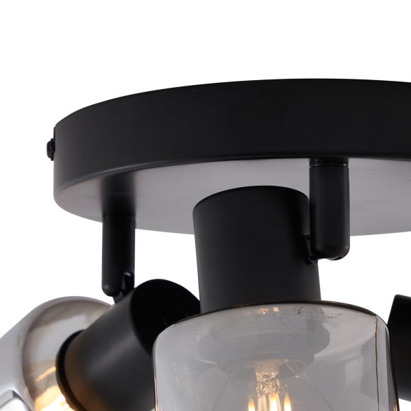 Moderne Deckenleuchte Schwarz mit rundem Rauchglas 3-flammig - Cilin