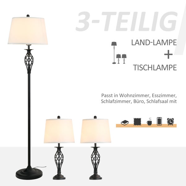 HOMCOM 3er-Lampenset, ø38 x 158H cm / ø30 x 62H cm, PS, Schwarz