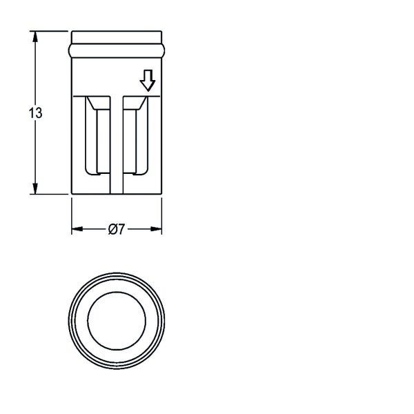 Technische Zeichnung einer zylindrischen Hülse mit einer Höhe von 13 Millimetern und einem Durchmesser von 7 Millimetern.