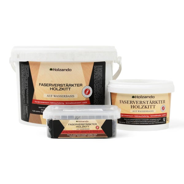 Holzando Faserverstärkter Holzkitt auf Wasserbasis in verschiedenen Behältergrößen