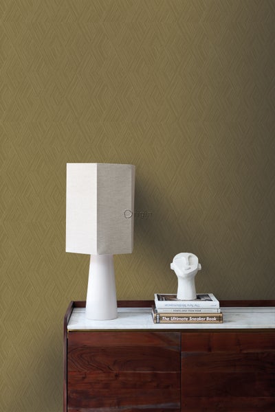 Dekorative grüne Tapete mit geometrischem Rautenmuster an der Wand