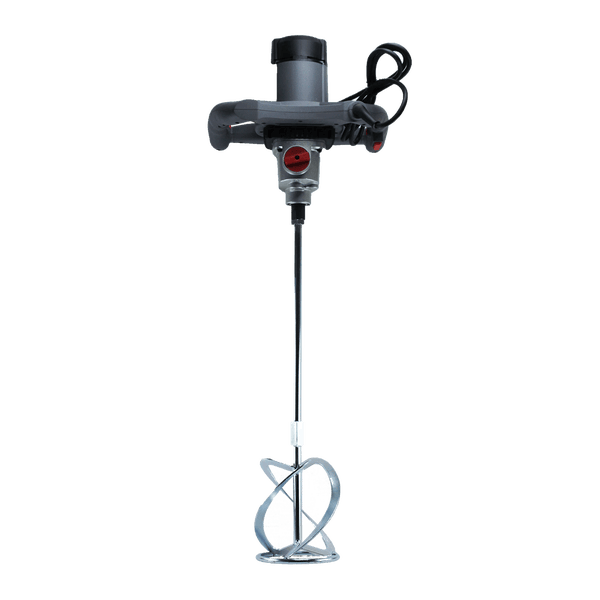 Elektrischer Mörtelrührer mit Rührwerkzeug.