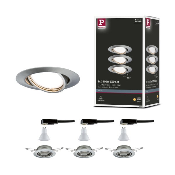 LED Einbauleuchte Base Basisset schwenkbar rund 90mm 20° GU10 3x5W 3x350lm 230V 3000K Eisen gebürstet