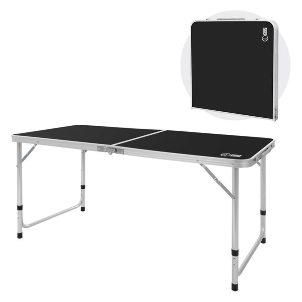 ECD Germany Alu Campingtisch Klapptisch, höhenverstellbar 120x60x54-70 cm, Schwarz, HDPE-Platte, klappbar, tragbar, leicht, Falttisch mit Griff, Koffertisch Gartentisch Reisetisch Balkontisch Esstisch