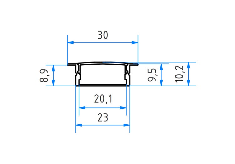 TIVENDIS Led Alu Profil 2 m EB Komplett Set für Strip / Streifen bis 20 mm breit | Abdeckung satiniert milchig, Endkappen |  Einbau Fußleisten Flachprofil eloxiert