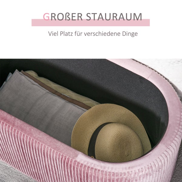 HOMCOM Sitzbank mit Stauraum, für Wohnzimmer, französische Stil,  elegant, 81 x 40 x 41 cm, Samt, Rosa