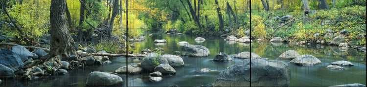 Dekoratives Wandbild mit Waldmotiv und Bachlauf