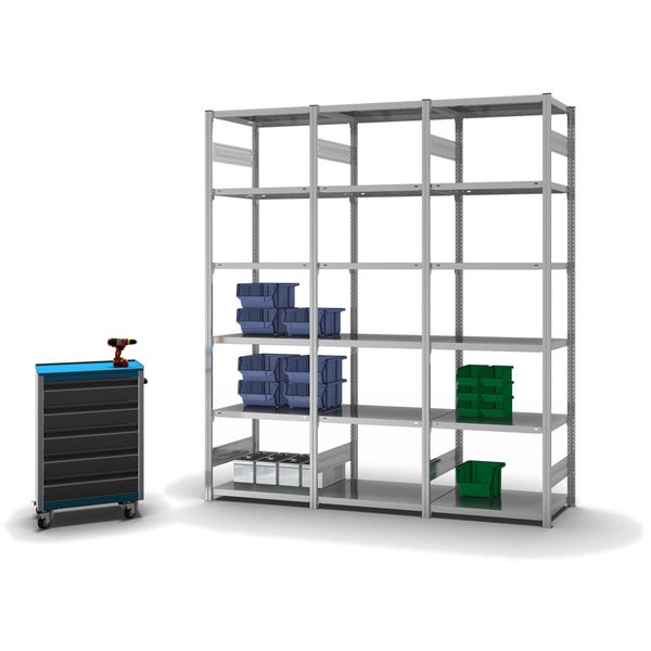 PROREGAL Fachbodenregal Stecksystem T-Profil Light-Duty Grundregal HxBxT 250 x 75 x 50 cm 6 Ebenen Fachlast 140 kg Beidseitig Nutzbar Verzinkt