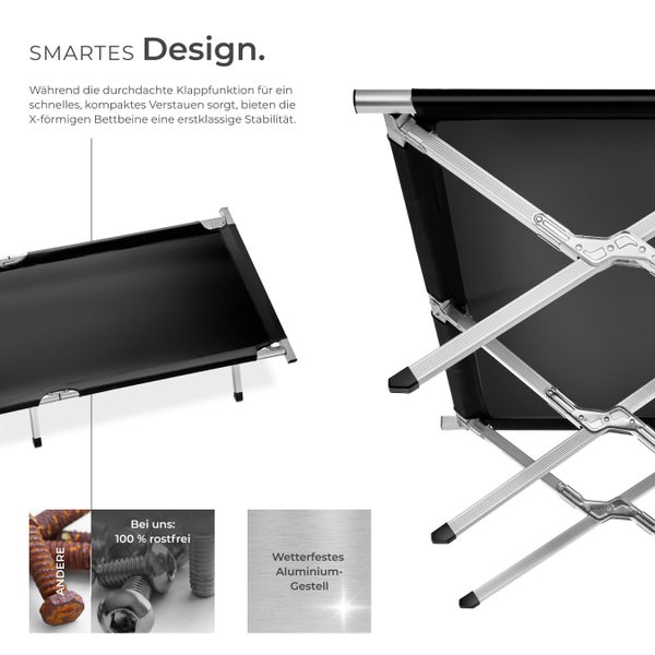 Feldbett tectake  190 x 70 x 45 cm mit Aluminiumgestell schwarz