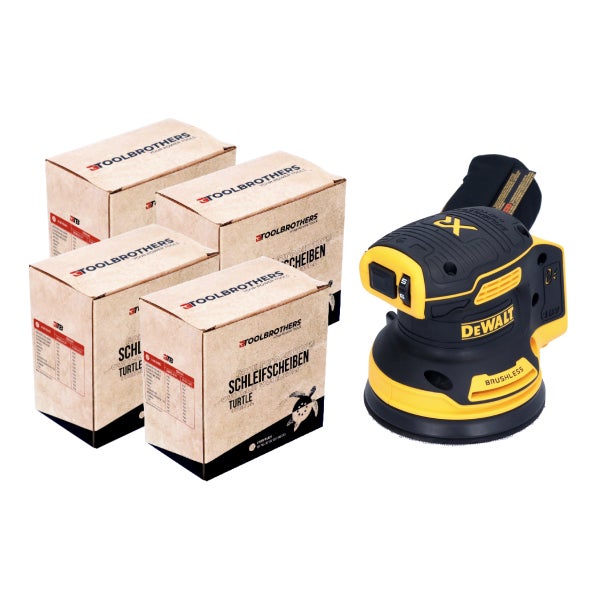 DeWalt Akku Exzenterschleifer 18 Volt bürstenlos mit vier Packungen Toolbrothers Schleifscheiben.