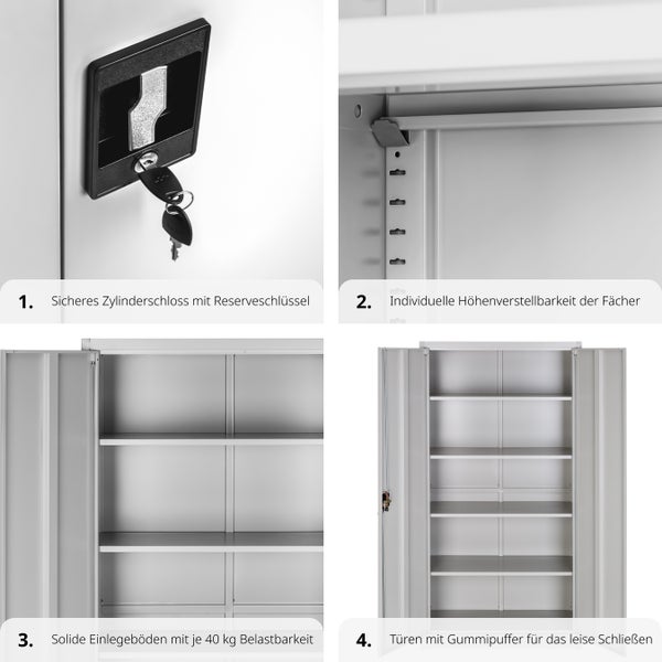 Aktenschrank tectake Blain 180 x 80 x 40 cm aus pulverbeschichtetem Stahl grau