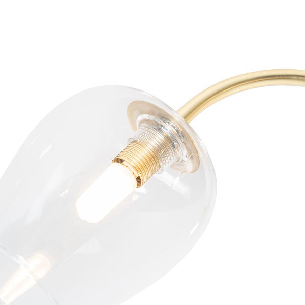 Detailansicht einer klaren Glasleuchte mit Fassung und Leuchtmittel