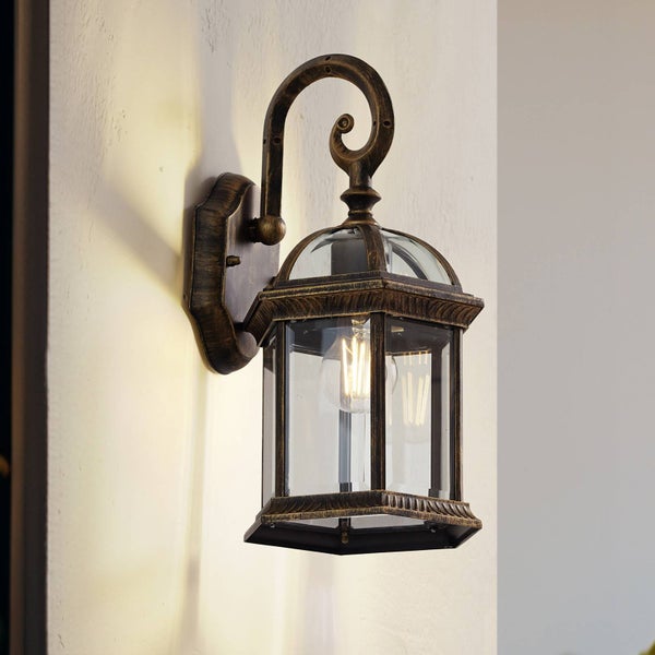 Lindby Wandleuchte außen (Laterne) Adelisa (spritzwassergeschützt (Landhaus, Vintage Rustikal) in Bronze aus Aluminium (1 flammig E27) - Außenwandleuchten Wandlampe Led Außenlampe Outdoor