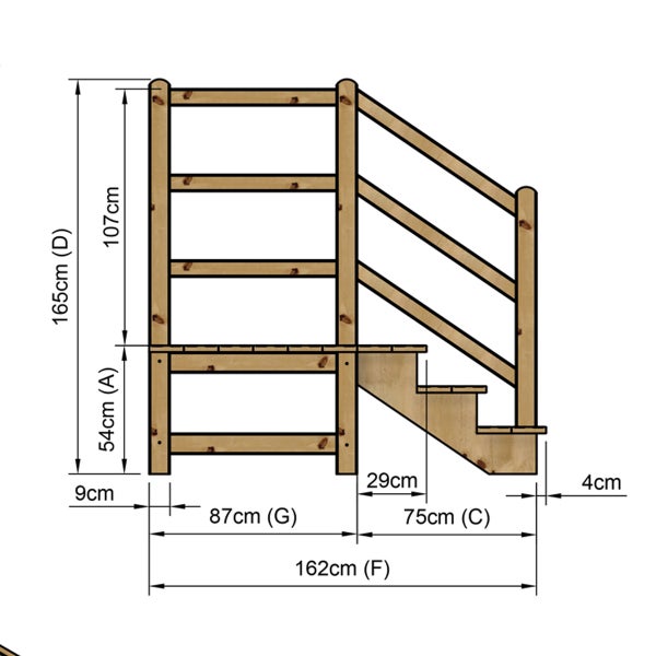 Illustration einer Holztreppe mit Höhenangaben