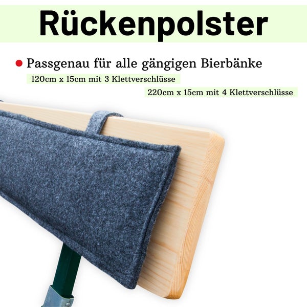 Bierbankauflage + Rückenpolster für Bierzeltgarnituren, 2er Set - Länge: 120cm Bank: Grau-Beige | Rücken: Grau-Grau